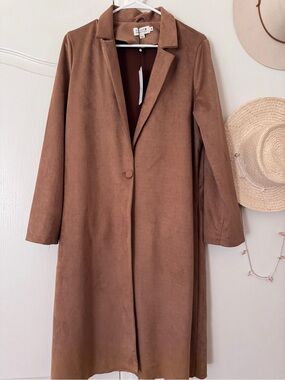 Molly Bracken Camel Faux Suede Long Coat